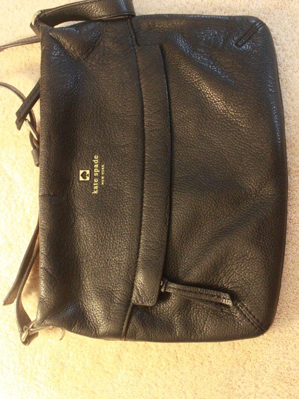 Kate Spade Black Pebbled Crossbody Bag with Front Detail